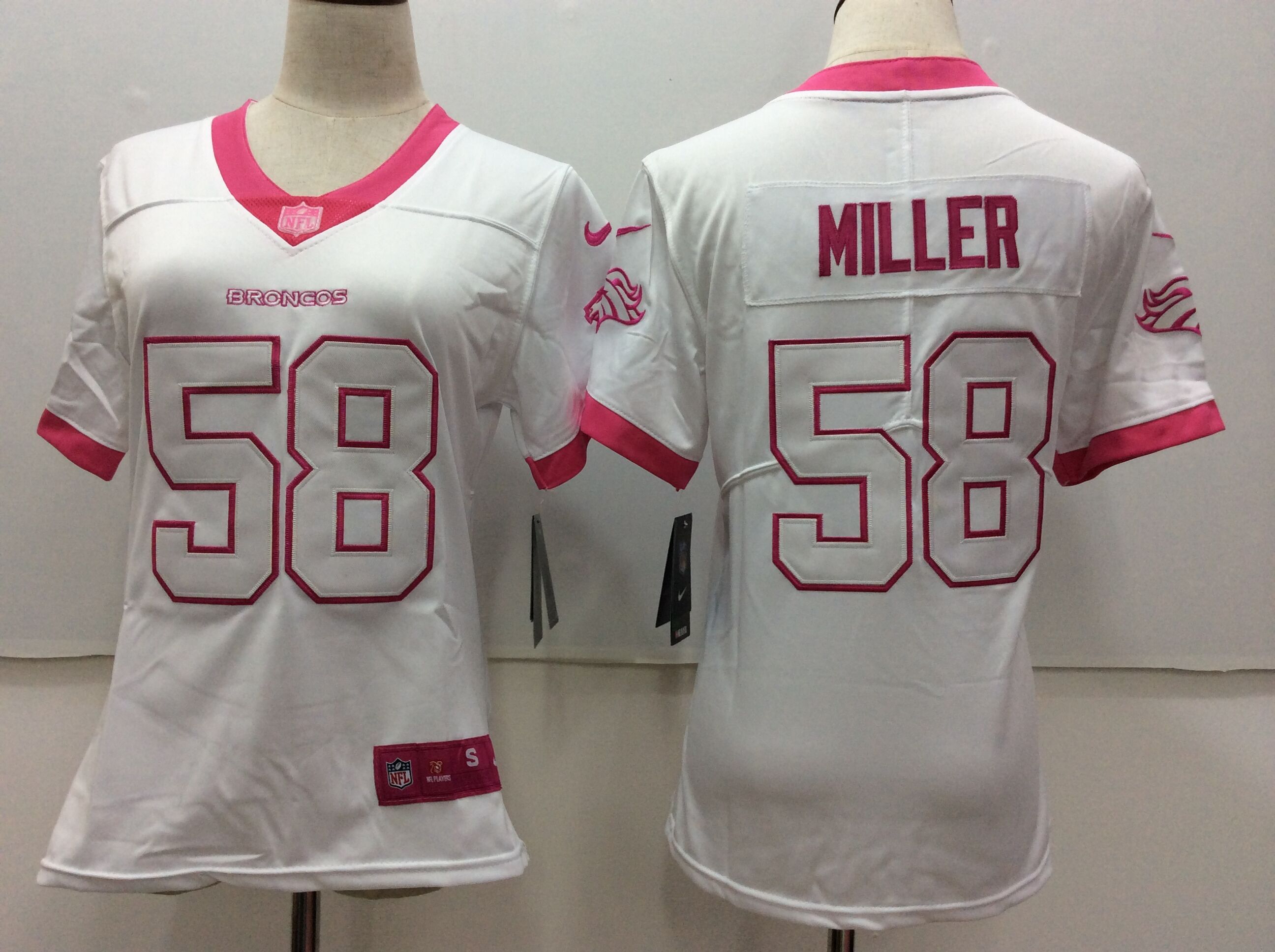 Women Denver Broncos #58 Miller Matthews White Pink Nike Vapor Untouchable Limited NFL Jerseys->women nfl jersey->Women Jersey